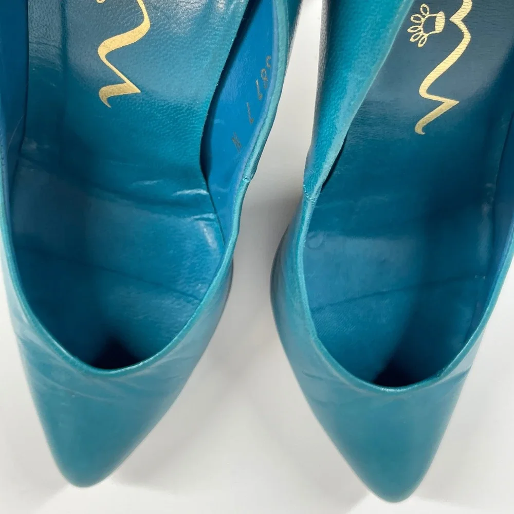 Vintage Nina Turquoise Blue Leather 80s High Heel Pumps Size 6-6.5 Halloween